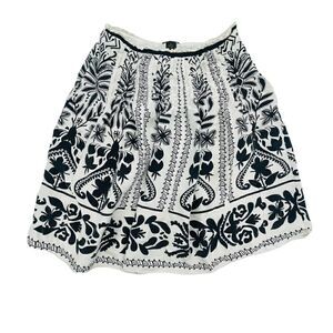 GRACE ELEMENTS Skirt Black & White 100% Silk Pleated A Line Flirty Abstract Flor